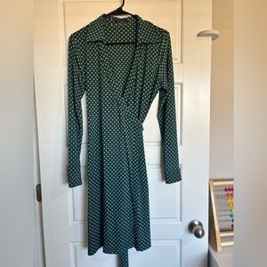 Tommy Hilfiger Green and Blue Patterned Long Sleeve Wrap Dress